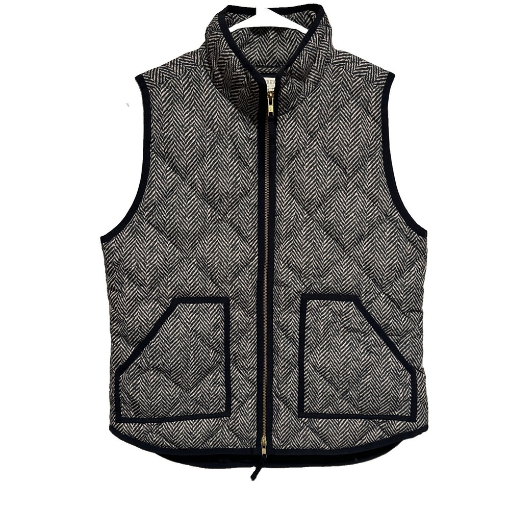J.Crew Women's Quilted Printed Puffer Vest Geometric Sz Medium Black - Picture 1 of 5